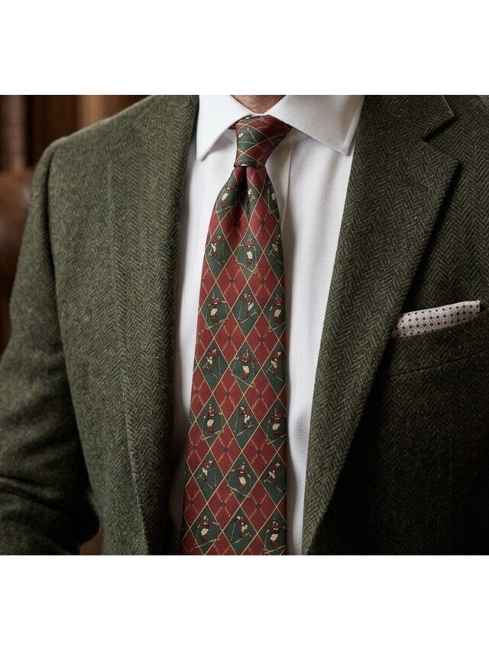 Tommy Hilfiger 100% Silk Tie Alpine Ski Skier Plaid